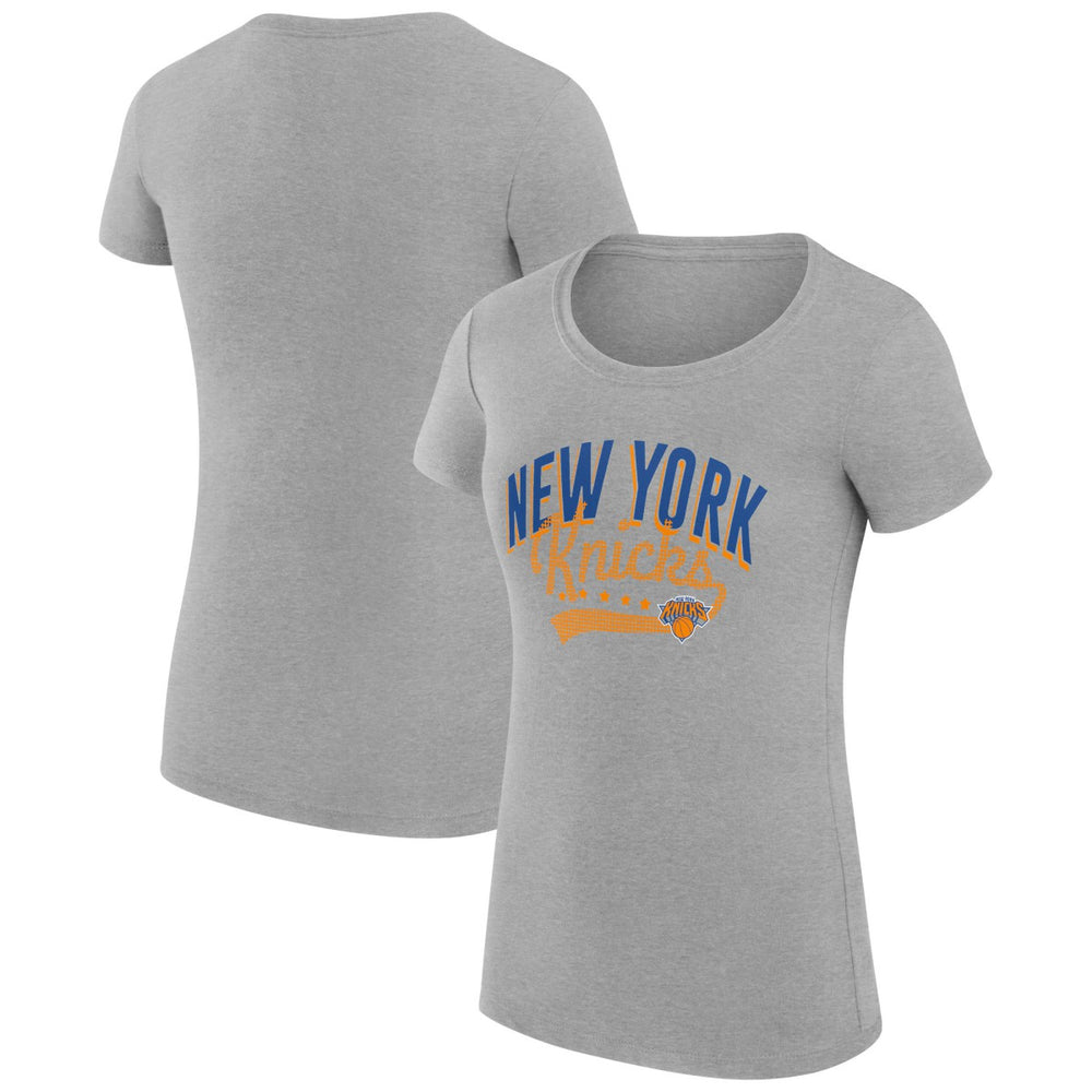 New York Knicks G-III 4Her by Carl Banks Women's Super-Slim Fit Lightweight Filigree Logo T-Shirt - Heather Gray