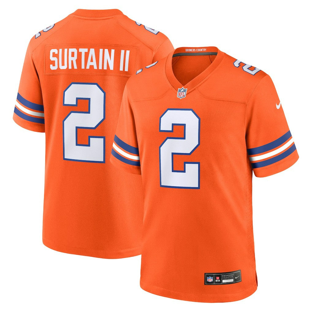Nike Patrick Surtain II Denver Broncos Mile High Collection 1977 Throwback Player Game Jersey Orange