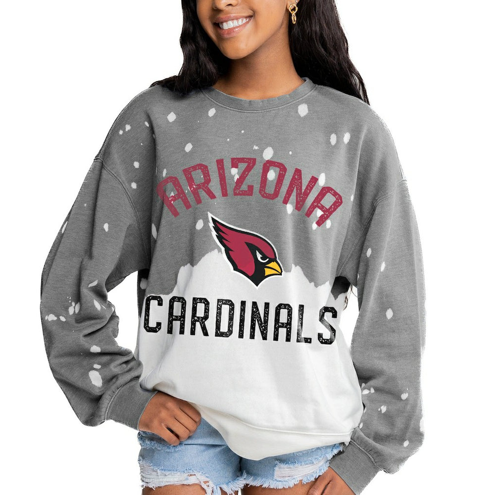 Arizona Cardinals Gameday Couture Women's Oversized Coin Toss Faded French Terry Tri-Blend Pullover Sweatshirt Gray