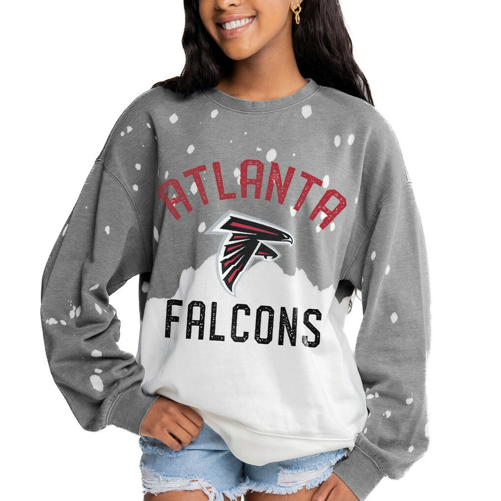 Atlanta Falcons Gameday Couture Women's Oversized Coin Toss Faded French Terry Tri-Blend Pullover Sweatshirt Gray