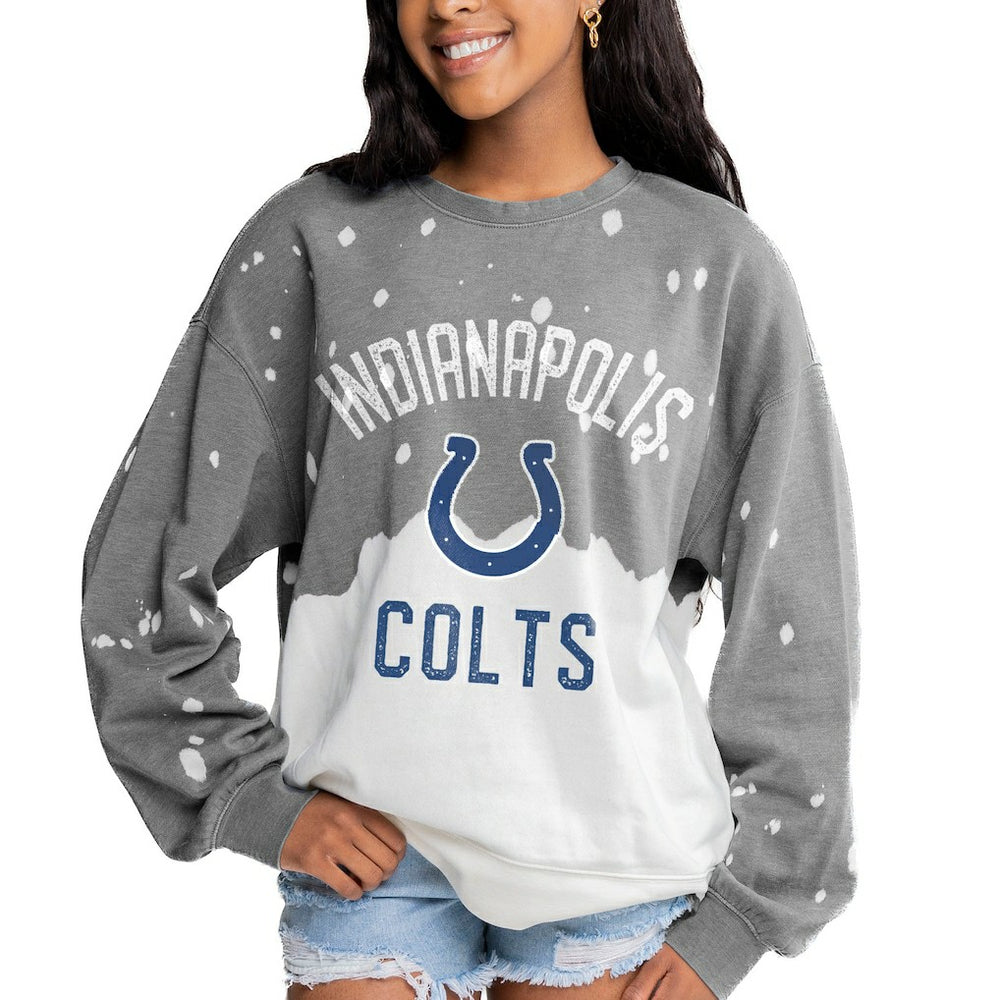 Indianapolis Colts Gameday Couture Women's Oversized Coin Toss Faded French Terry Tri-Blend Pullover Sweatshirt Gray