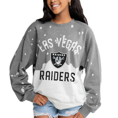 Las Vegas Raiders Gameday Couture Women's Oversized Coin Toss Faded French Terry Tri-Blend Pullover Sweatshirt Gray