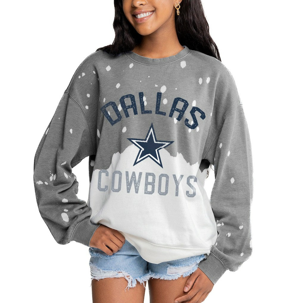 Dallas Cowboys Gameday Couture Women's Oversized Coin Toss Faded French Terry Tri-Blend Pullover Sweatshirt Gray
