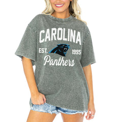 Carolina Panthers Gameday Couture Women's Tackle Titan Boyfriend Washed T-Shirt Gray