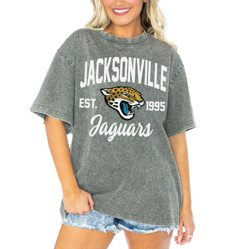 Jacksonville Jaguars Gameday Couture Women's Tackle Titan Boyfriend Washed T-Shirt Gray