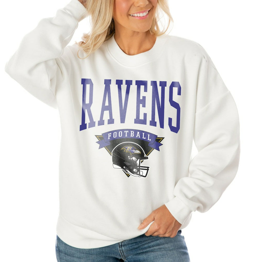 Baltimore Ravens Gameday Couture Women's Oversized Yard Line Tri-Blend Pullover Sweatshirt White