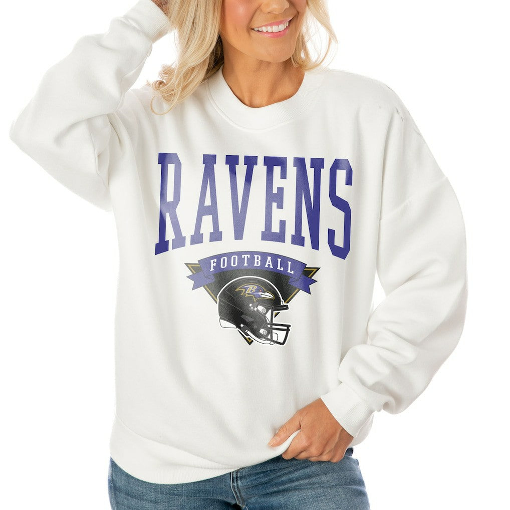 Baltimore Ravens Gameday Couture Women's Oversized Yard Line Tri-Blend Pullover Sweatshirt White