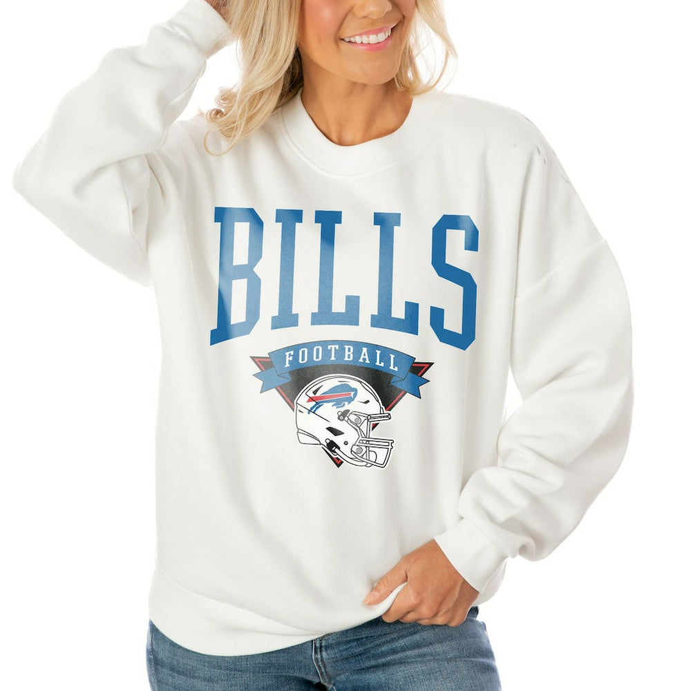 Buffalo Bills Gameday Couture Women's Oversized Yard Line Tri-Blend Pullover Sweatshirt White