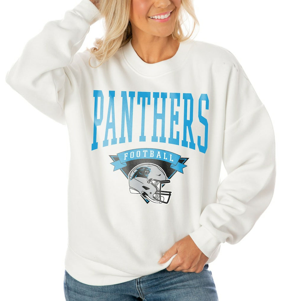 Carolina Panthers Gameday Couture Women's Oversized Yard Line Tri-Blend Pullover Sweatshirt White