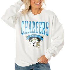 Los Angeles Chargers Gameday Couture Women's Oversized Yard Line Tri-Blend Pullover Sweatshirt White