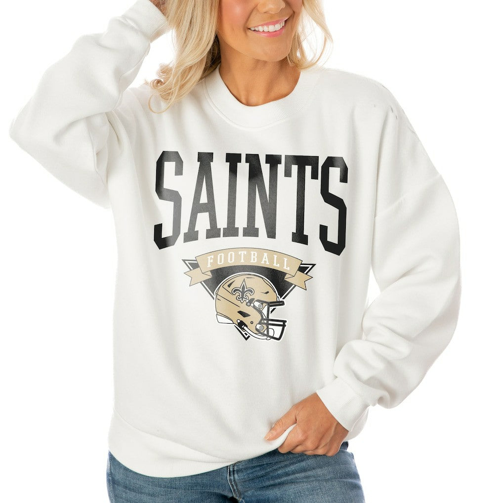 New Orleans Saints Gameday Couture Women's Oversized Yard Line Tri-Blend Pullover Sweatshirt White