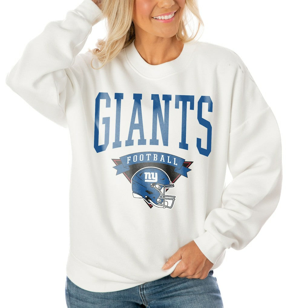 New York Giants Gameday Couture Women's Oversized Yard Line Tri-Blend Pullover Sweatshirt White