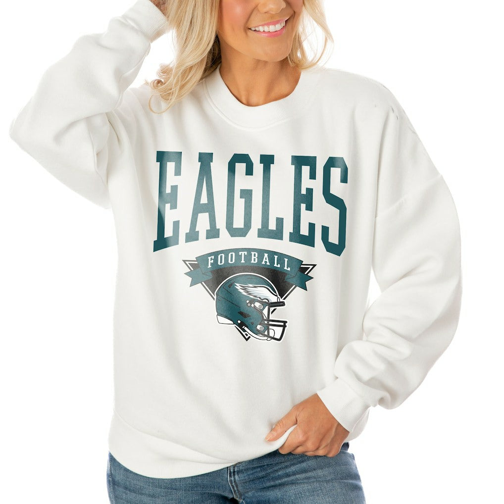 Philadelphia Eagles Gameday Couture Women's Oversized Yard Line Tri-Blend Pullover Sweatshirt White