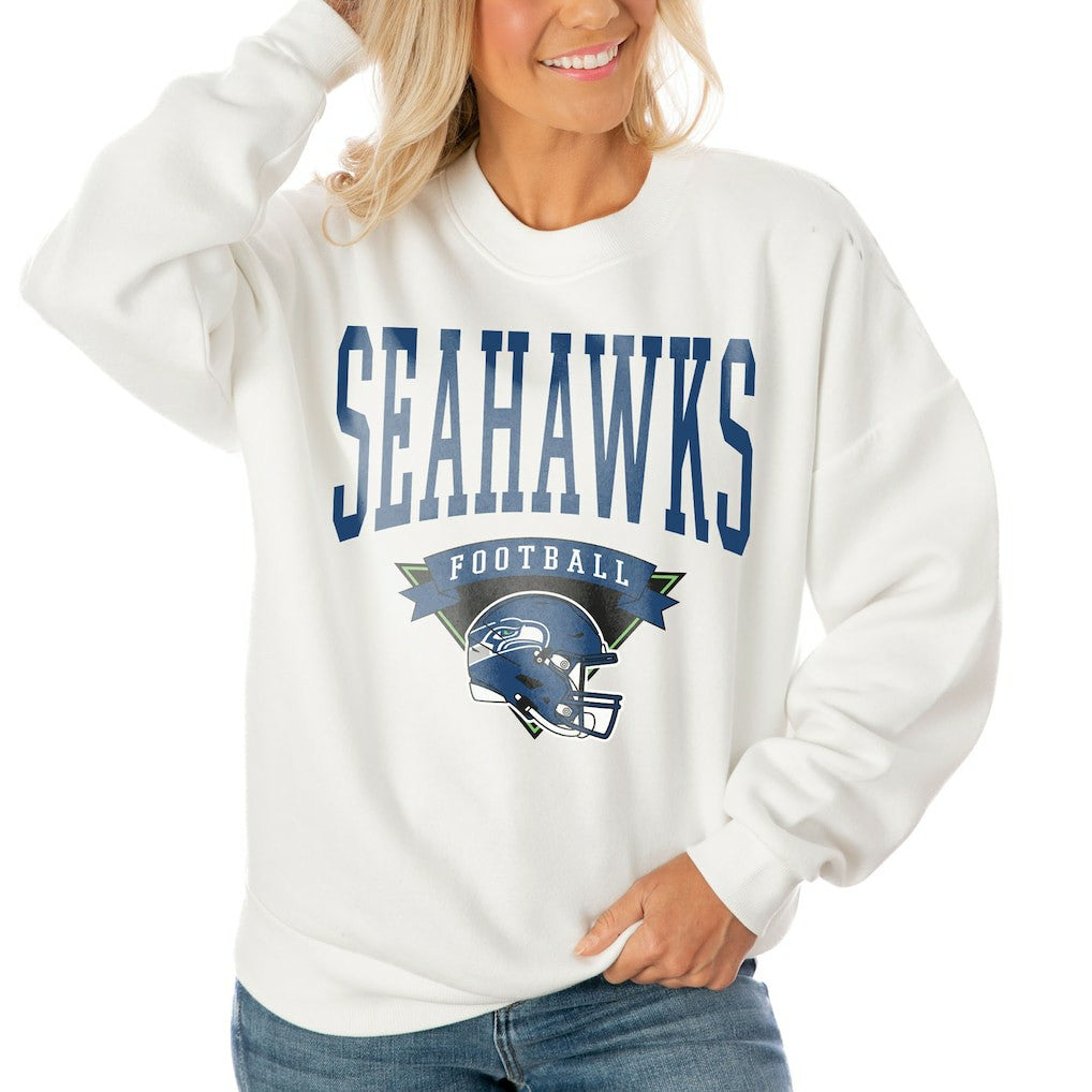 Seattle Seahawks Gameday Couture Women's Oversized Yard Line Tri-Blend Pullover Sweatshirt White
