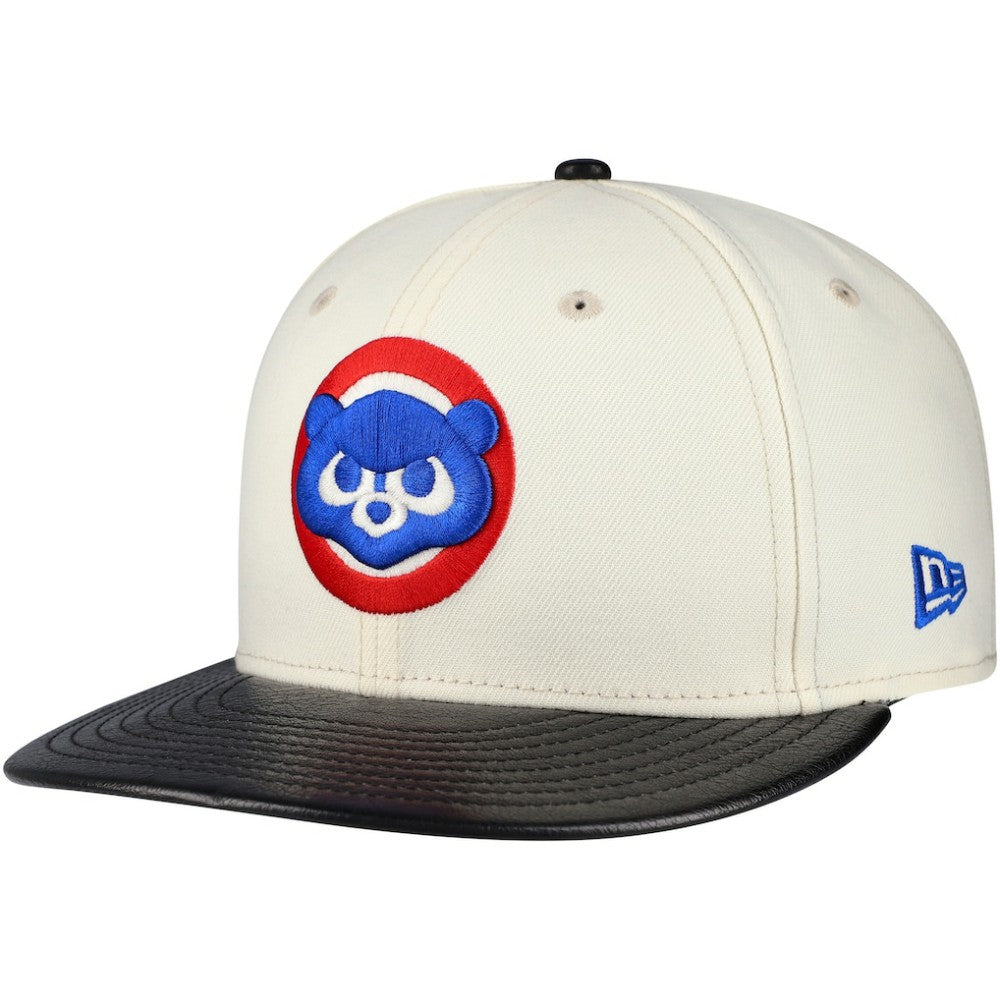 Chicago Cubs New Era Game Night Leather Visor 59FIFTY Fitted Hat - Cream - New Era Discount