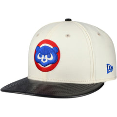 Chicago Cubs New Era Game Night Leather Visor 59FIFTY Fitted Hat - Cream - New Era Discount