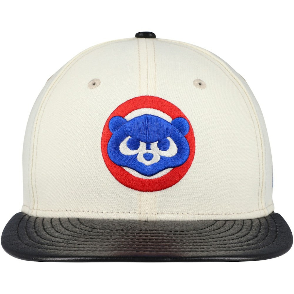 Chicago Cubs New Era Game Night Leather Visor 59FIFTY Fitted Hat - Cream - New Era Discount