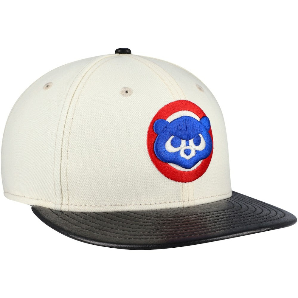Chicago Cubs New Era Game Night Leather Visor 59FIFTY Fitted Hat - Cream - New Era Discount
