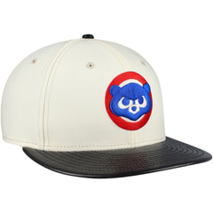 Chicago Cubs New Era Game Night Leather Visor 59FIFTY Fitted Hat - Cream - New Era Discount