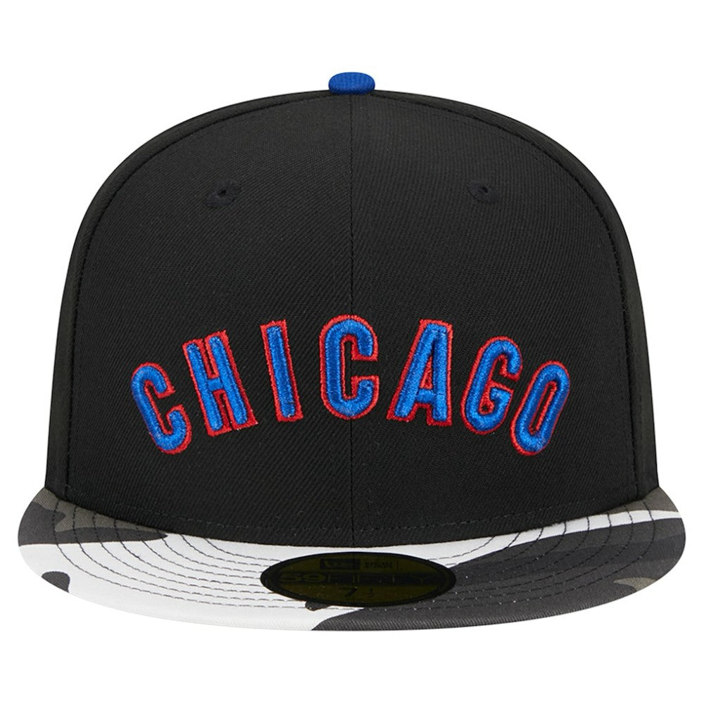 Chicago Cubs New Era Metallic Camo 59FIFTY Fitted Hat - Black - New Era Discount