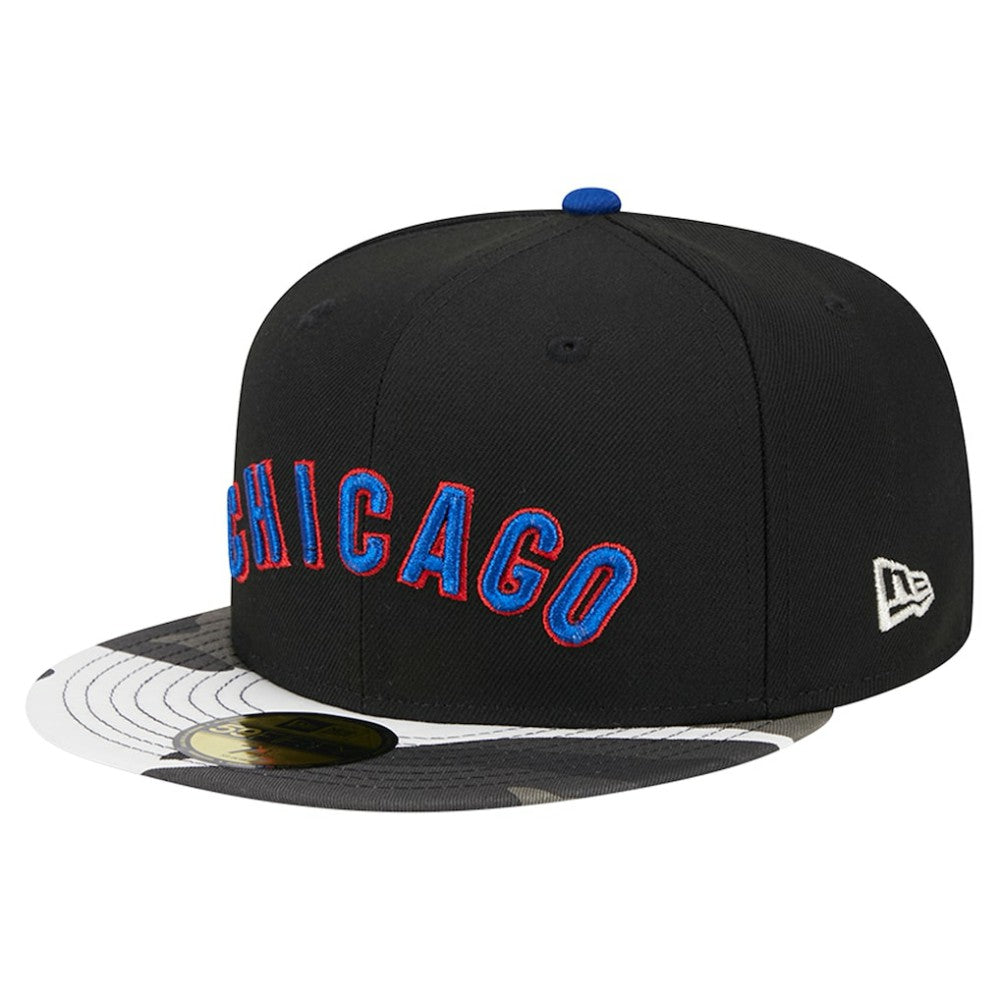Chicago Cubs New Era Metallic Camo 59FIFTY Fitted Hat - Black - New Era Discount