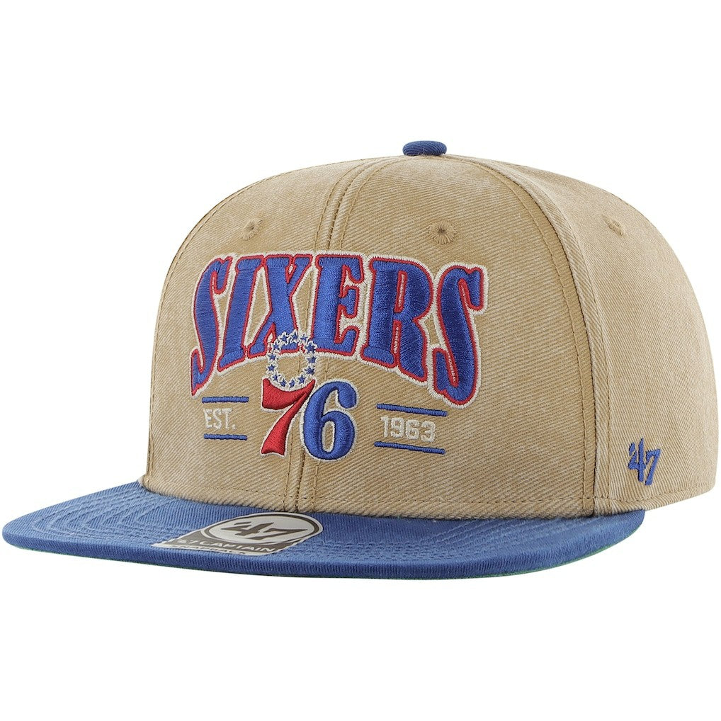 Philadelphia 76ers '47 Chilmark Captain Snapback Khaki/Royal | 47 brand discount