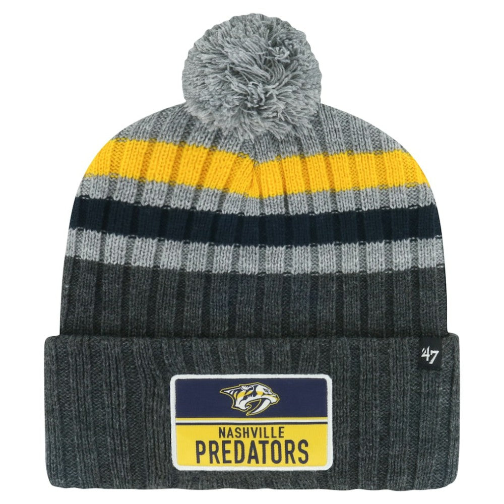 Nashville Predators '47 Stack Patch Cuffed Knit Hat with Pom - Gray - NHL 200568086