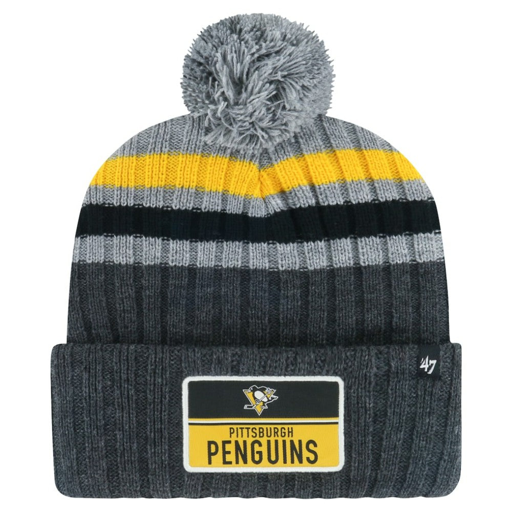Pittsburgh Penguins '47 Stack Patch Cuffed Knit Hat with Pom - Gray - NHL 200568092