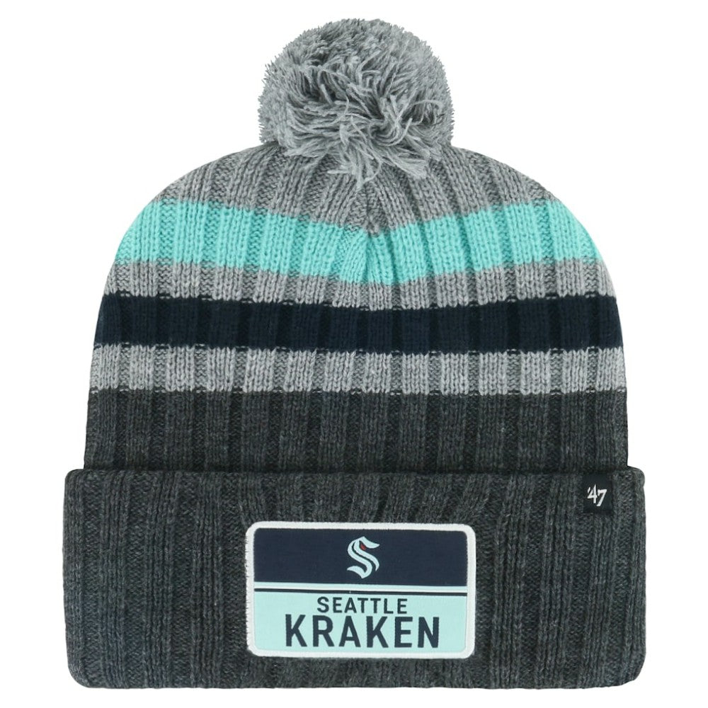 Seattle Kraken '47 Stack Patch Cuffed Knit Hat with Pom - Gray - NHL 200568093