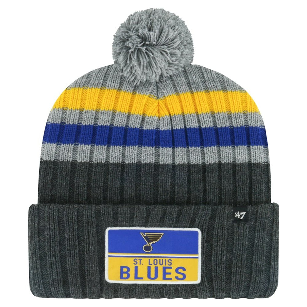 St. Louis Blues '47 Stack Patch Cuffed Knit Hat with Pom - Gray - NHL 200568094