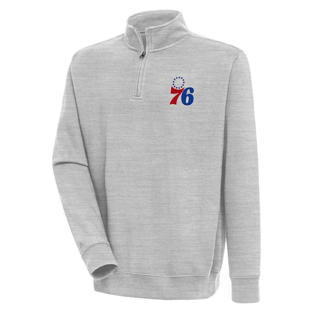 Philadelphia 76ers Antigua Victory Quarter-Zip Pullover Top Heather Gray