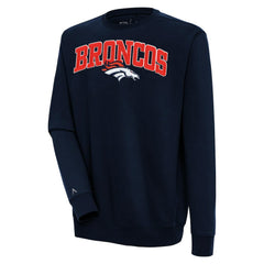 Denver Broncos Antigua Victory Chenille Pullover Sweatshirt Navy