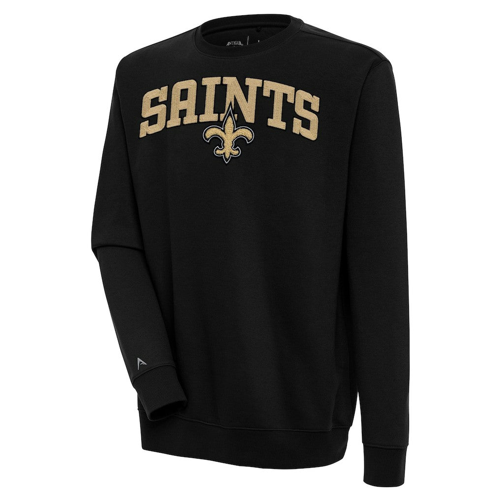 New Orleans Saints Antigua Victory Chenille Pullover Sweatshirt Black