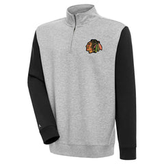 Chicago Blackhawks Antigua Victory Colorblock Quarter-Zip Pullover Top - Heather Gray/Black - NHL 200570813
