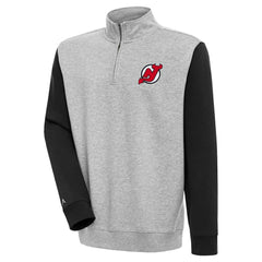 New Jersey Devils Antigua Victory Colorblock Quarter-Zip Pullover Top - Heather Gray/Black - NHL 200570830