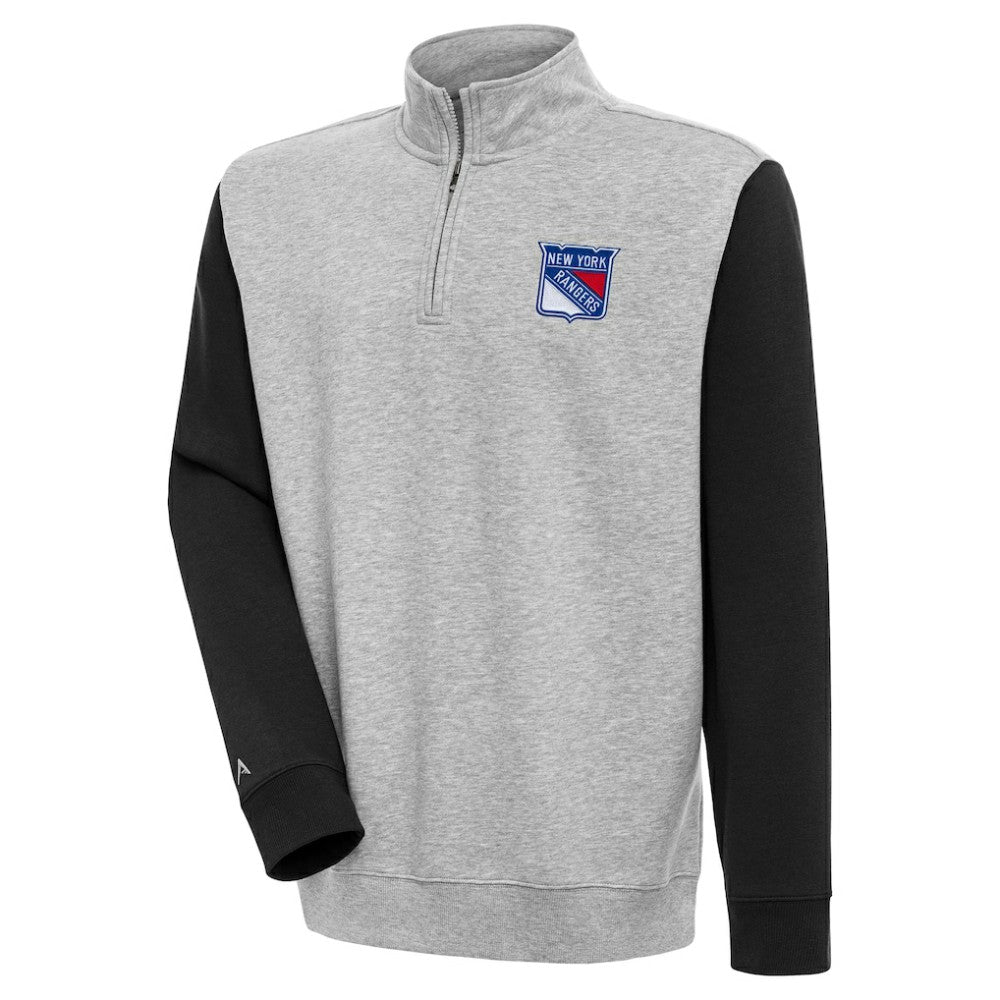New York Rangers Antigua Victory Colorblock Quarter-Zip Pullover Top - Heather Gray/Black - NHL 200570832