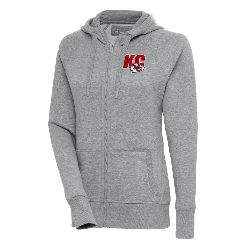 Kansas City Chiefs Antigua Women's Victory Full-Zip Hoodie Heather Gray