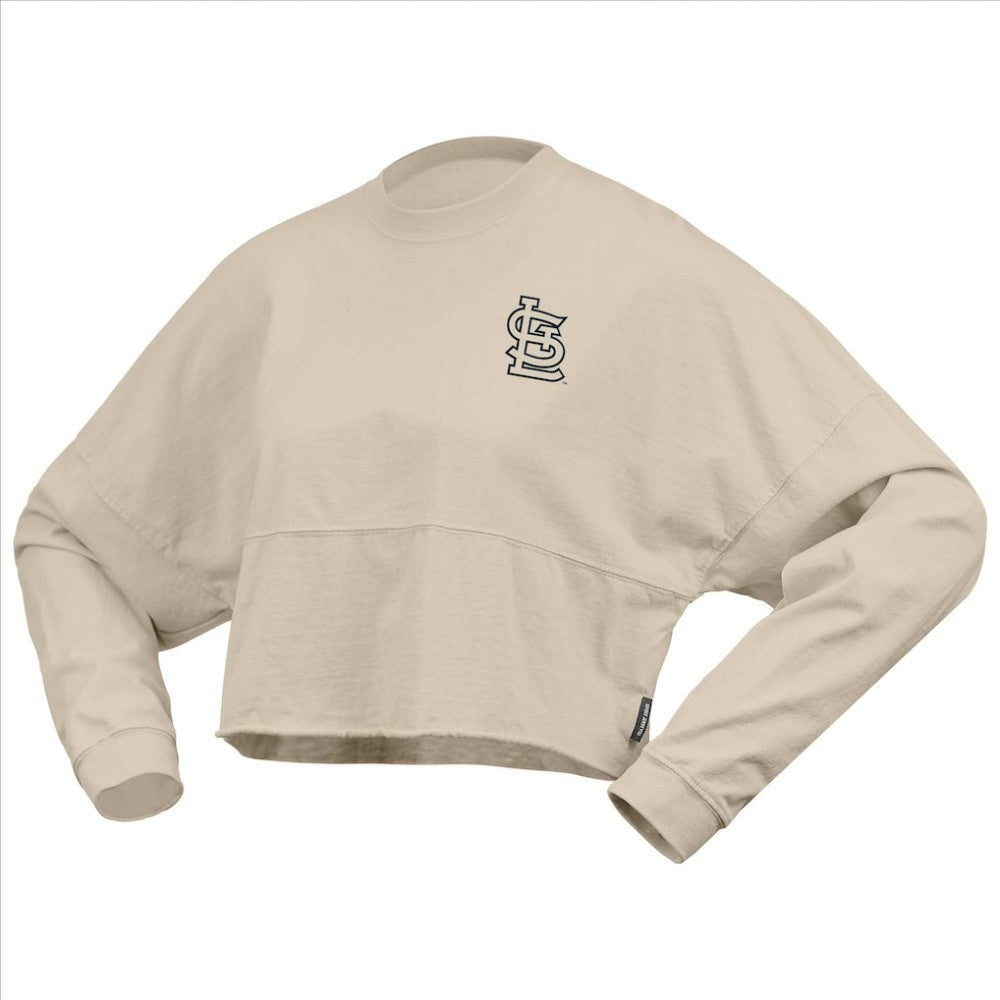 St. Louis Cardinals Fanatics Women's Long Sleeve Cropped Jersey T-Shirt - Cream - Fanatics Discount
