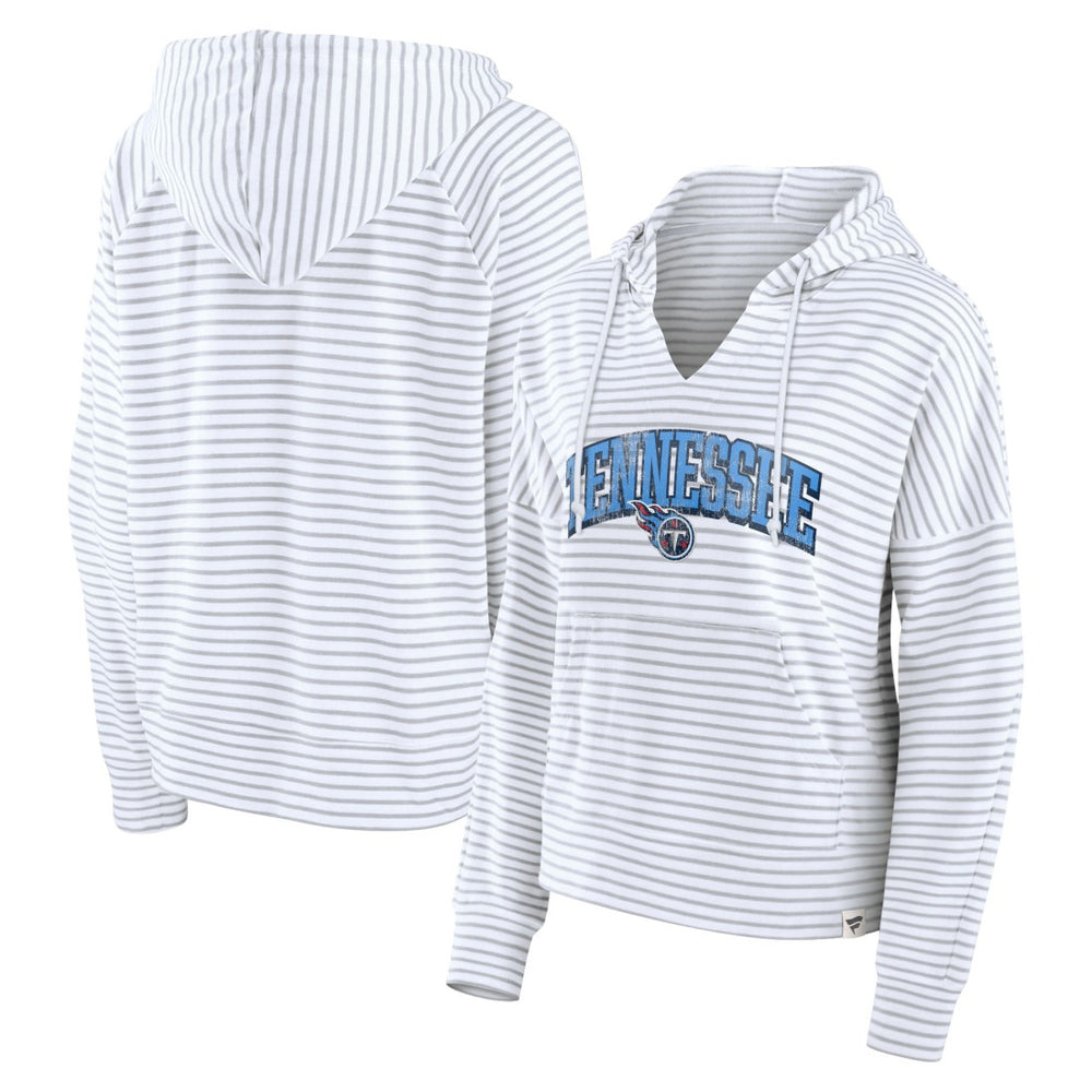 Fanatics Tennessee Titans Women's Striped Notch Neck Pullover Hoodie White/Gray