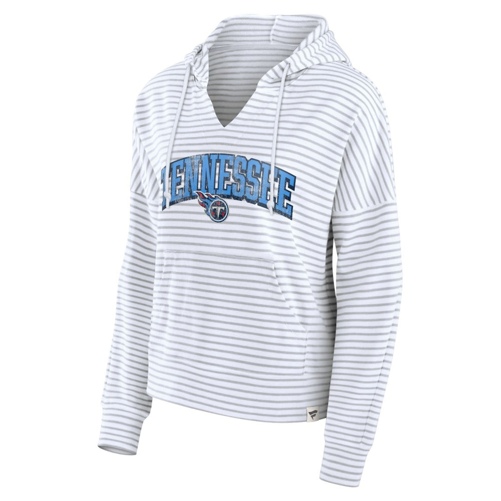 Fanatics Tennessee Titans Women's Striped Notch Neck Pullover Hoodie White/Gray