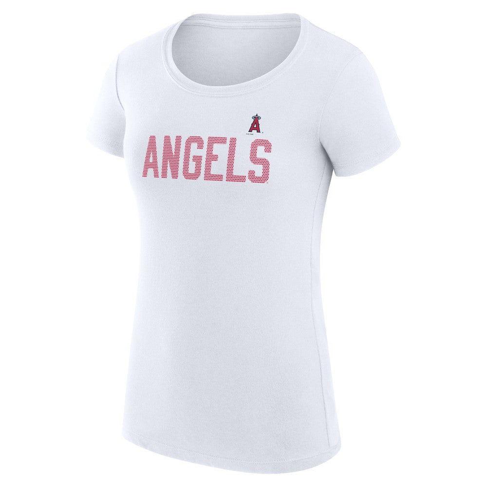 Los Angeles Angels G-III 4Her by Carl Banks Women's Super-Slim Fit Lightweight Dot Print T-Shirt - White - MLB on Sale