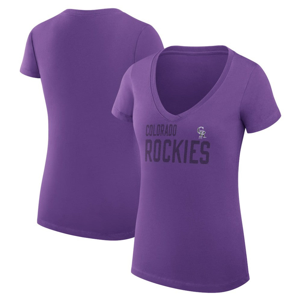 Colorado Rockies G-III 4Her by Carl Banks Women's Super-Slim Fit Lightweight Dot Print V-Neck T-Shirt - Purple - MLB on Sale