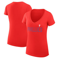 Philadelphia Phillies G-III 4Her by Carl Banks Women's Super-Slim Fit Lightweight Dot Print V-Neck T-Shirt - Red - MLB Sale