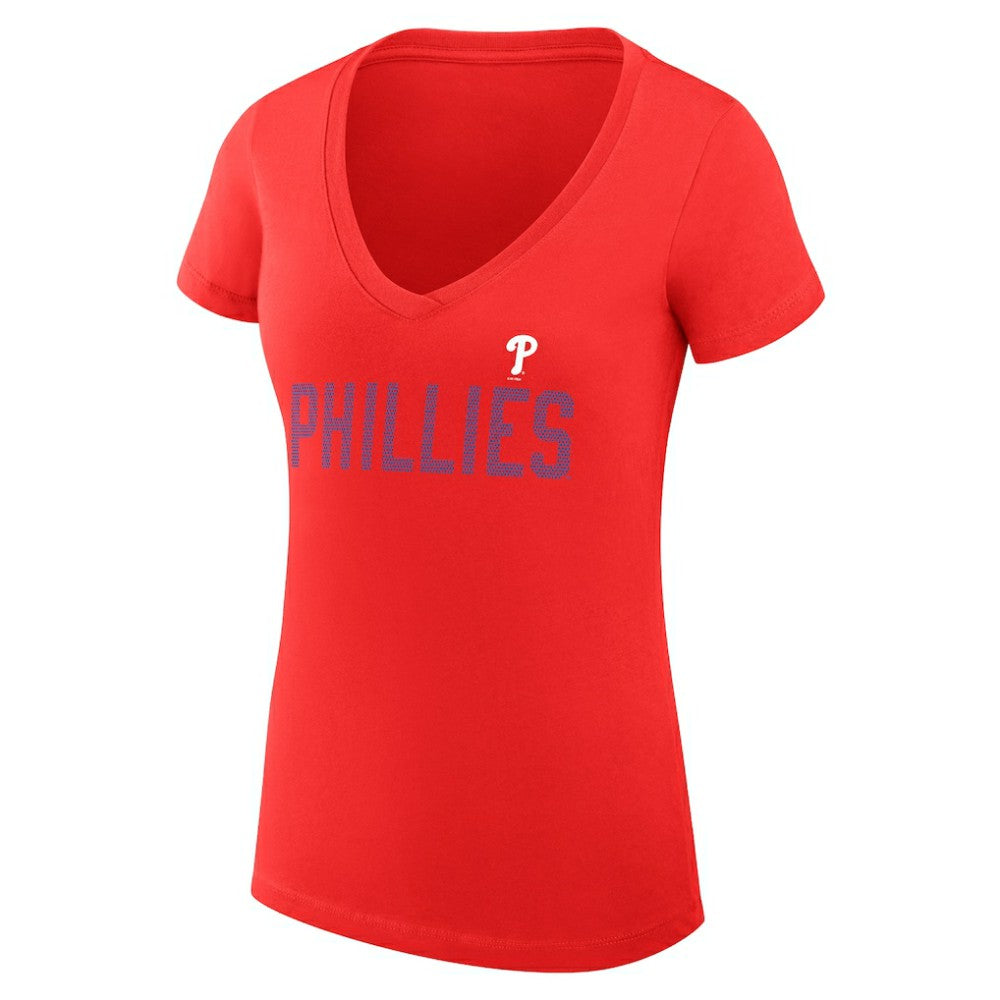 Philadelphia Phillies G-III 4Her by Carl Banks Women's Super-Slim Fit Lightweight Dot Print V-Neck T-Shirt - Red - MLB Sale