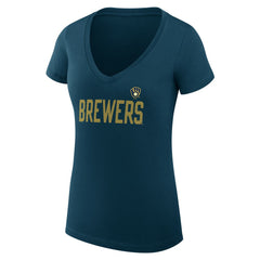 Milwaukee Brewers G-III 4Her by Carl Banks Women's Super-Slim Fit Lightweight Dot Print V-Neck T-Shirt - Navy - MLB Sale