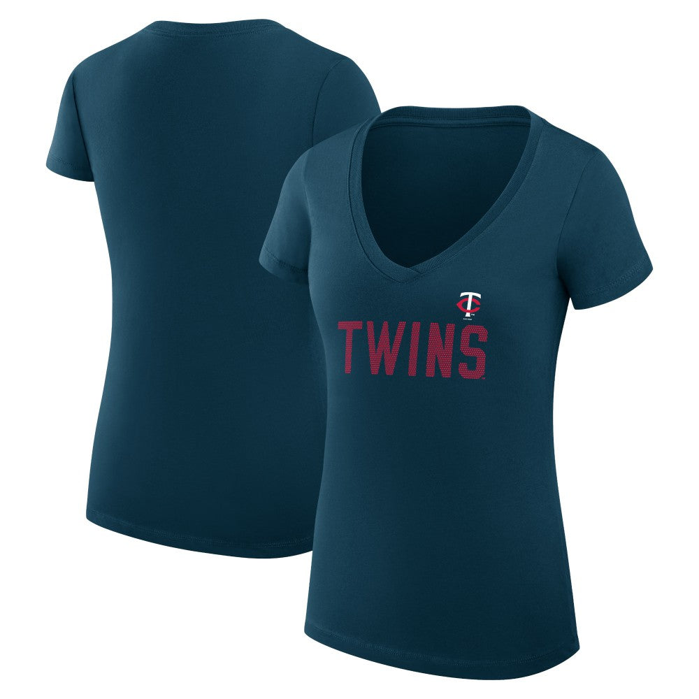 Minnesota Twins G-III 4Her by Carl Banks Women's Super-Slim Fit Lightweight Dot Print V-Neck T-Shirt - Navy - MLB on Sale
