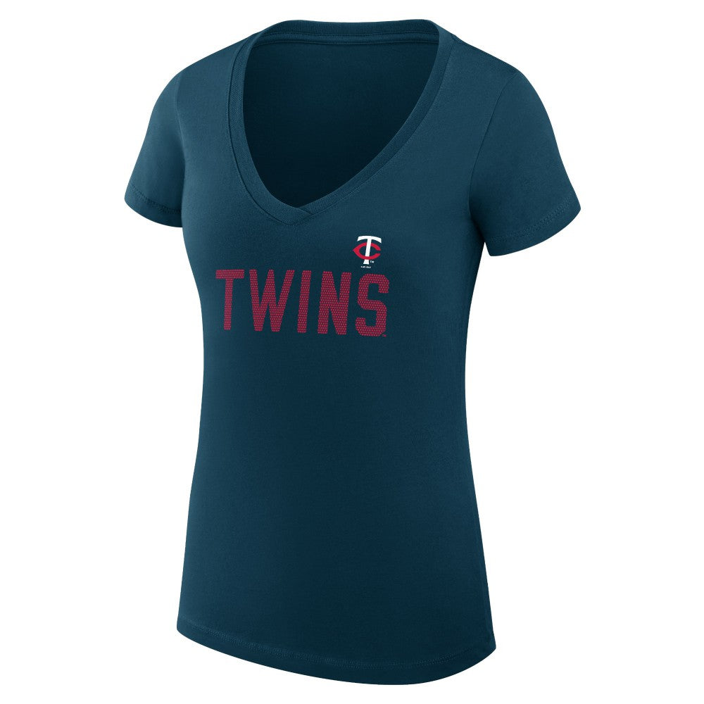 Minnesota Twins G-III 4Her by Carl Banks Women's Super-Slim Fit Lightweight Dot Print V-Neck T-Shirt - Navy - MLB on Sale