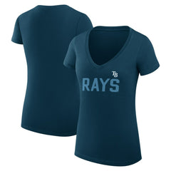 Tampa Bay Rays G-III 4Her by Carl Banks Women's Super-Slim Fit Lightweight Dot Print V-Neck T-Shirt - Navy - MLB Discount