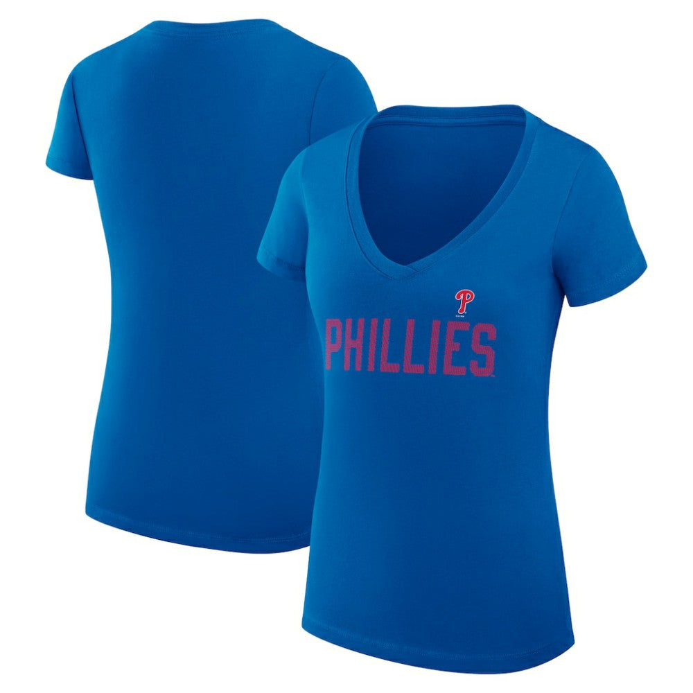 Philadelphia Phillies G-III 4Her by Carl Banks Women's Super-Slim Fit Lightweight Dot Print V-Neck T-Shirt - Royal - MLB on Sale