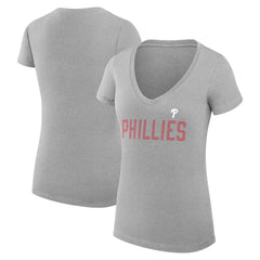 Philadelphia Phillies G-III 4Her by Carl Banks Women's Super-Slim Fit Lightweight Dot Print V-Neck T-Shirt - Gray - MLB Discount
